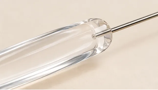 Primer plano del mango transparente del Biotensor Light Beam de Natur Beccard.